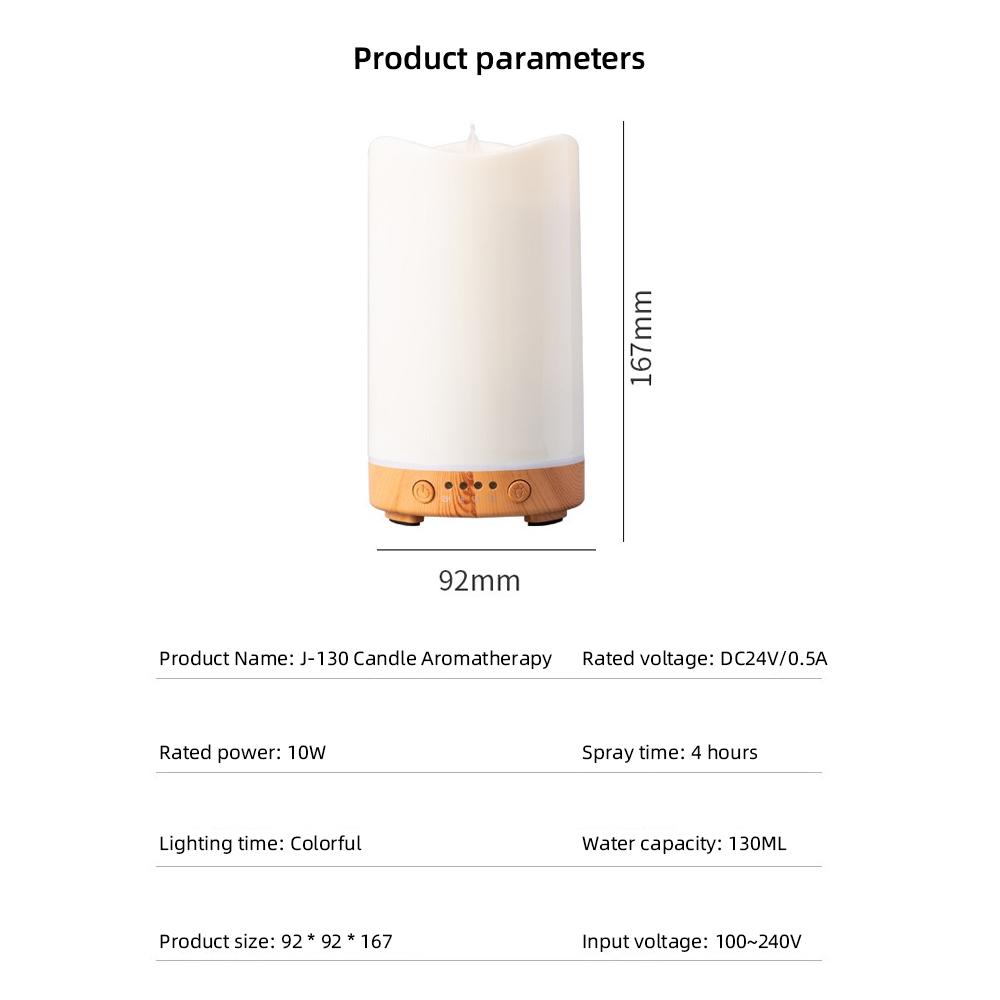Kerzen-Design-Luftbefeuchter mit Timer, 7-Farben-LED, 3 ätherische Öle zur Entspannung