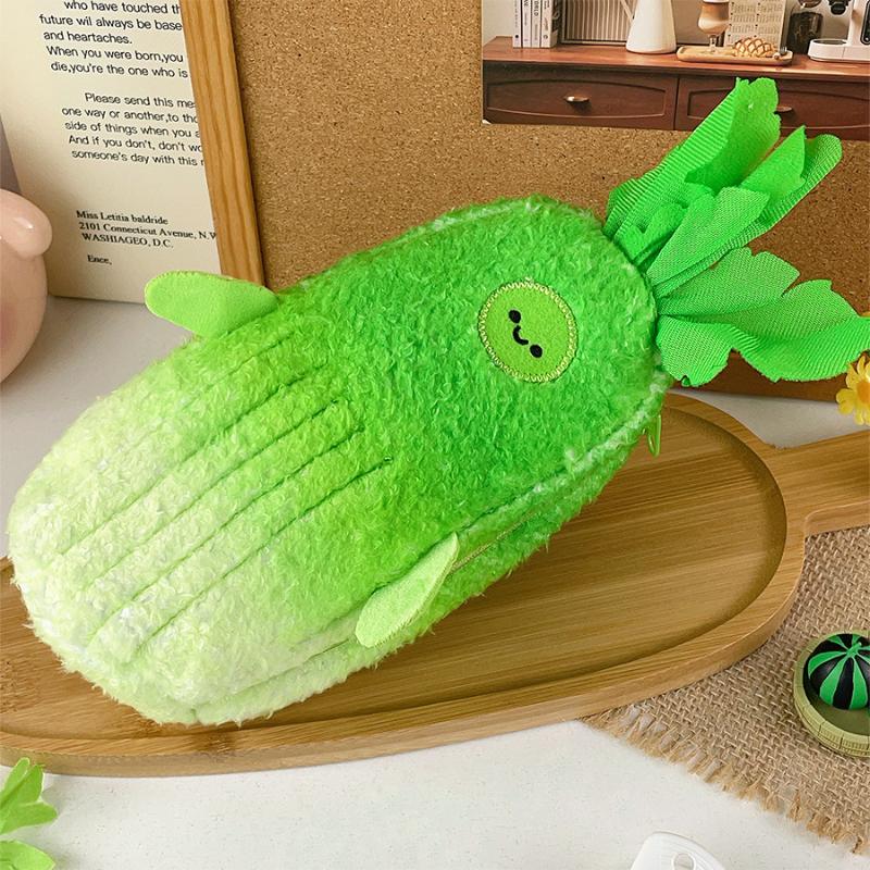 Cute Cartoon Plush Vegetable Fruit Pencil Case Cute Banana Broccoli Garlic Plush Multifunctional Large Capacity Stationery Bag
