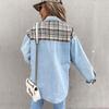 Women's Autumn and Winter Plaid Contrast Color Loose Single-breasted Denim Jacket Women Top Cardigan Long Sleeve