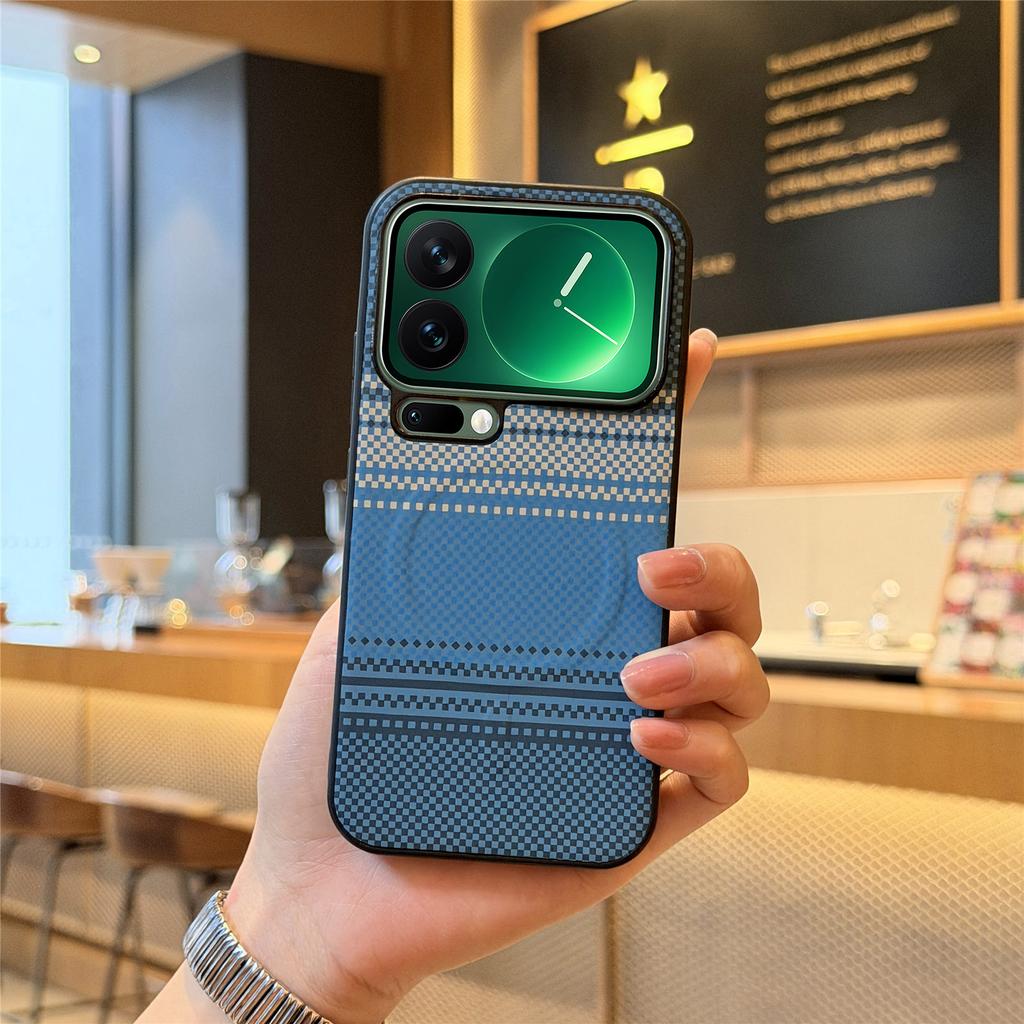 Carbon Fiber Magnetic Phone case For Xiaomi 17 Pro Max 17Pro 15T Shockproof Strap Stand Protection Slim Wireless Charging Cover