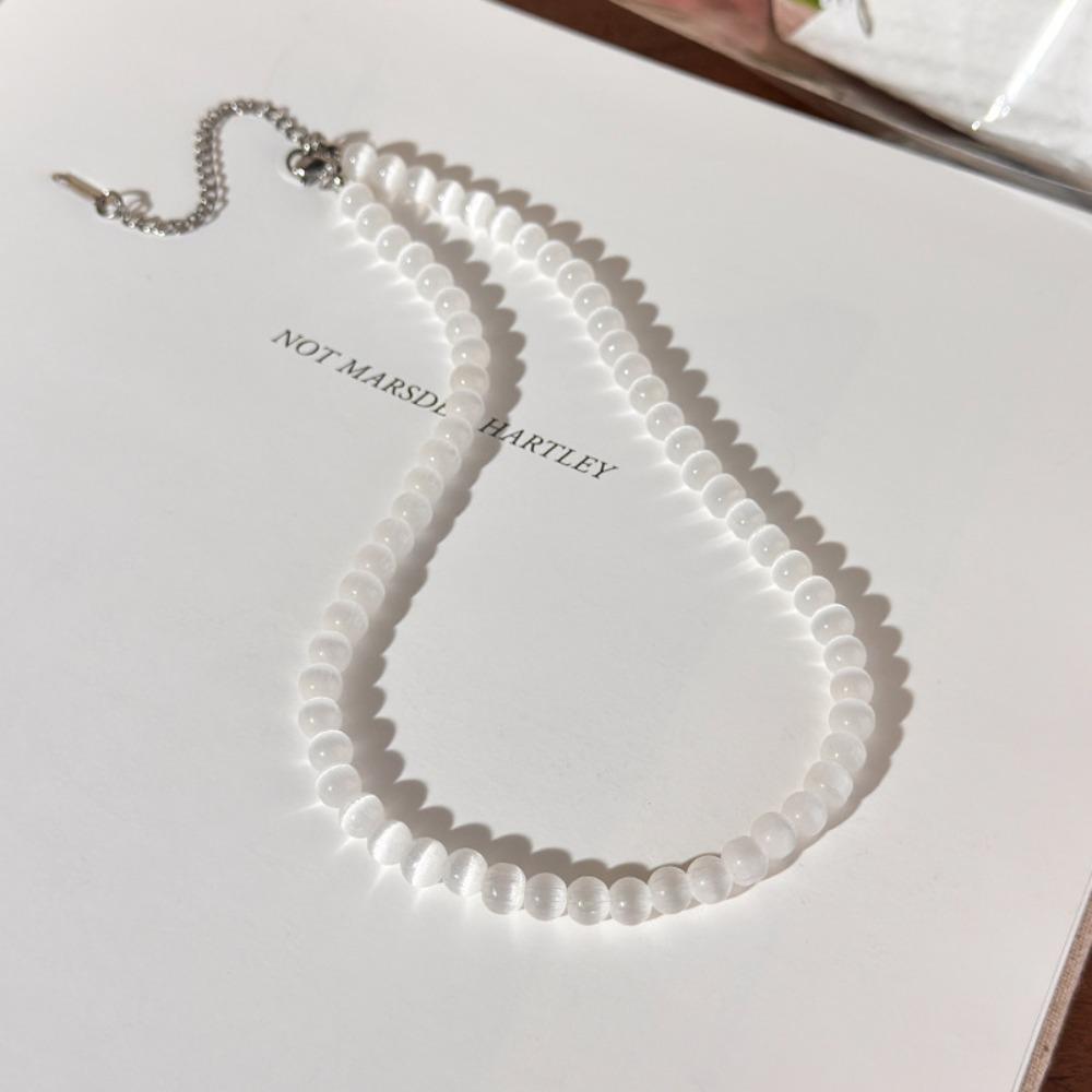 Korean Style Beaded Choker Necklace Elegant Stone Bead Necklace Colored Crystal Necklace  for Women белый