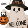 Pumpkin Lantern Decor Halloween Wooden Hanging Door Sign Cute Ghost Welcome Ornament with Witch Sign Hat Design Holiday Wall for Front Porch
