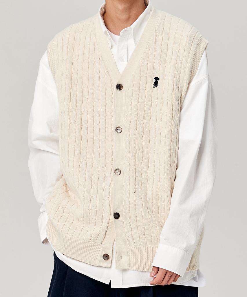 Takeasy Cable Smallakku Vest Cardigan (Ivory)