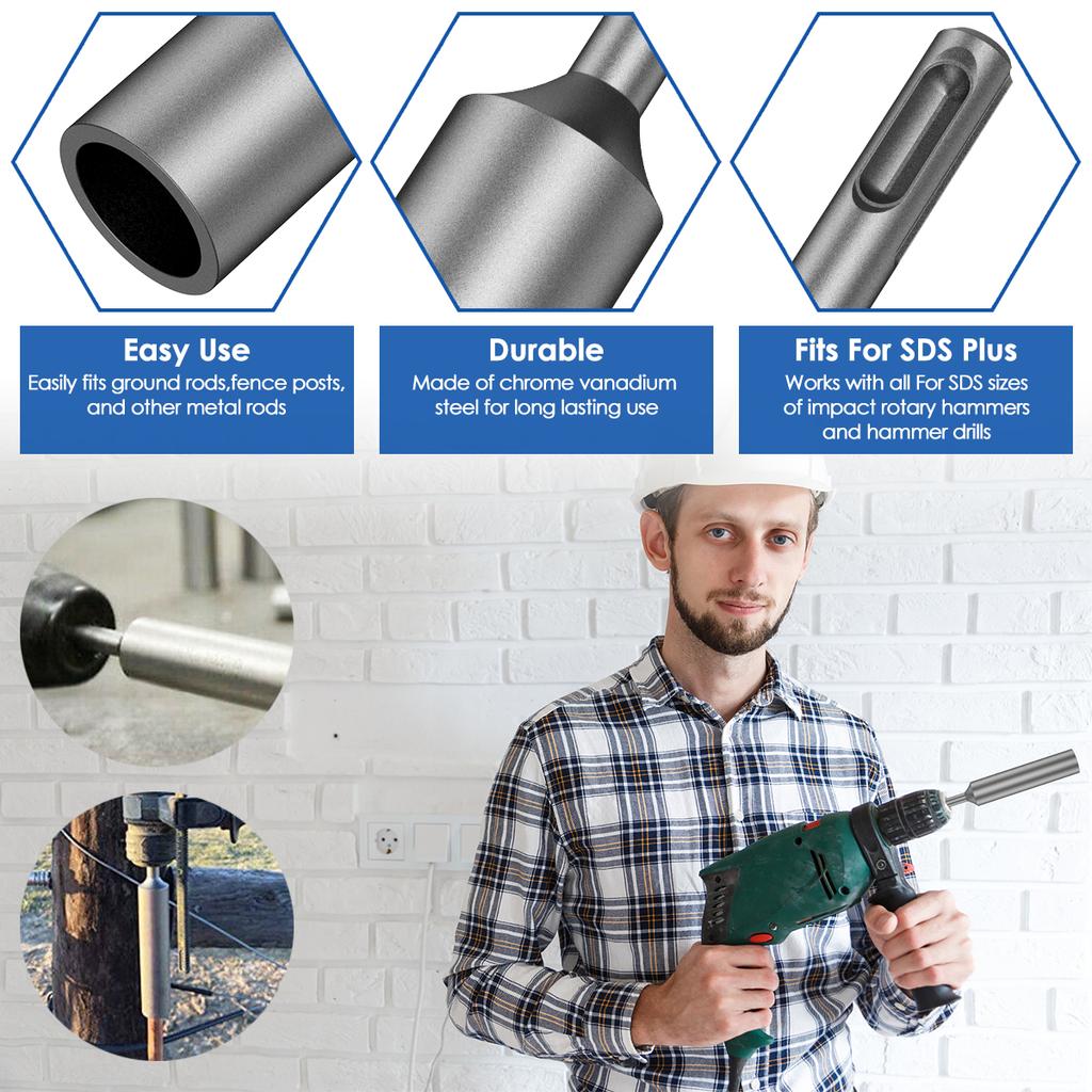 SDS Plus Ground Rod Driver Heavy Duty Steel Ground Rod Driver Wear Resistant Rotary Hammer Drill Power Tools for 5/8Inch 3/4Inch