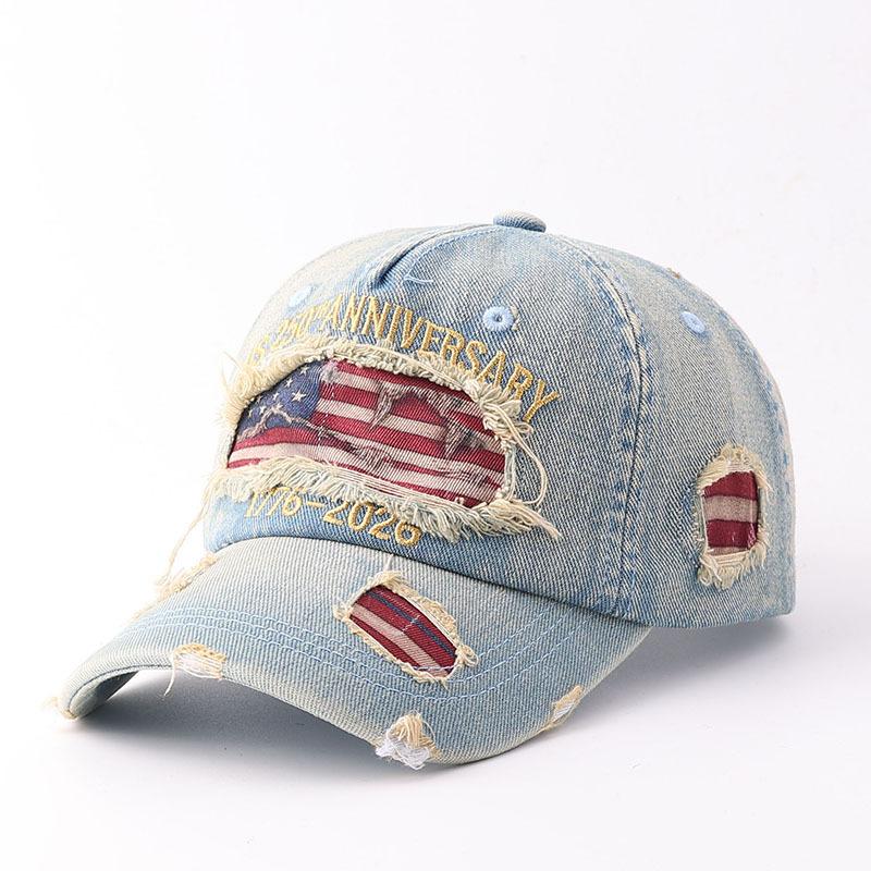Anniversary new printing embroidery hat retro old ripped baseball cap cap cap