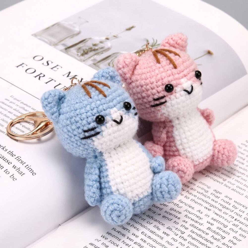 Soft Crochet Kitten Pendant Handmade Knitted Cat  Keychain Mini Kitten Keychain  Bag Charm
