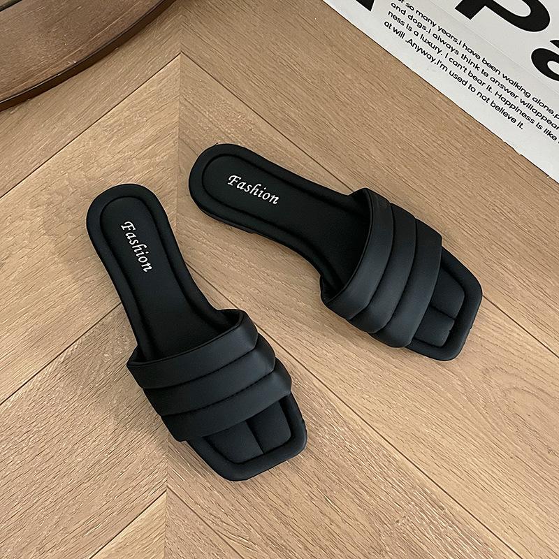 

French temperament fashionable one-word cool slippers fairy shoes new summer wear flat silver sandals 40 чёрный