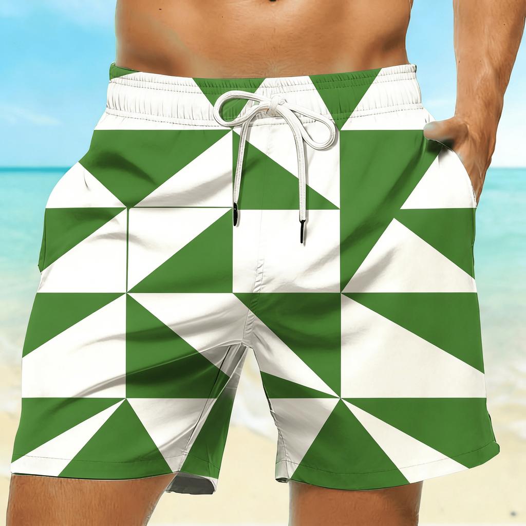 Summer Men's Striped Checked 3D Printed Beach Shorts