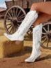 New Women's Western Cowgirl Boots Embroidered Pointed Toe Chunky Heel Cowboy Mid-Calf Boots Fashion Elegant Riding Outdoor Shoes