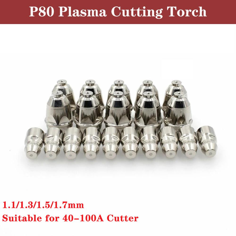 

20 шт. 1,1/1,3/1,5/1,7 мм P80 сопла плазменного электрода, резак 40-100A плазменная горелка с ЧПУ, наконечник электрода