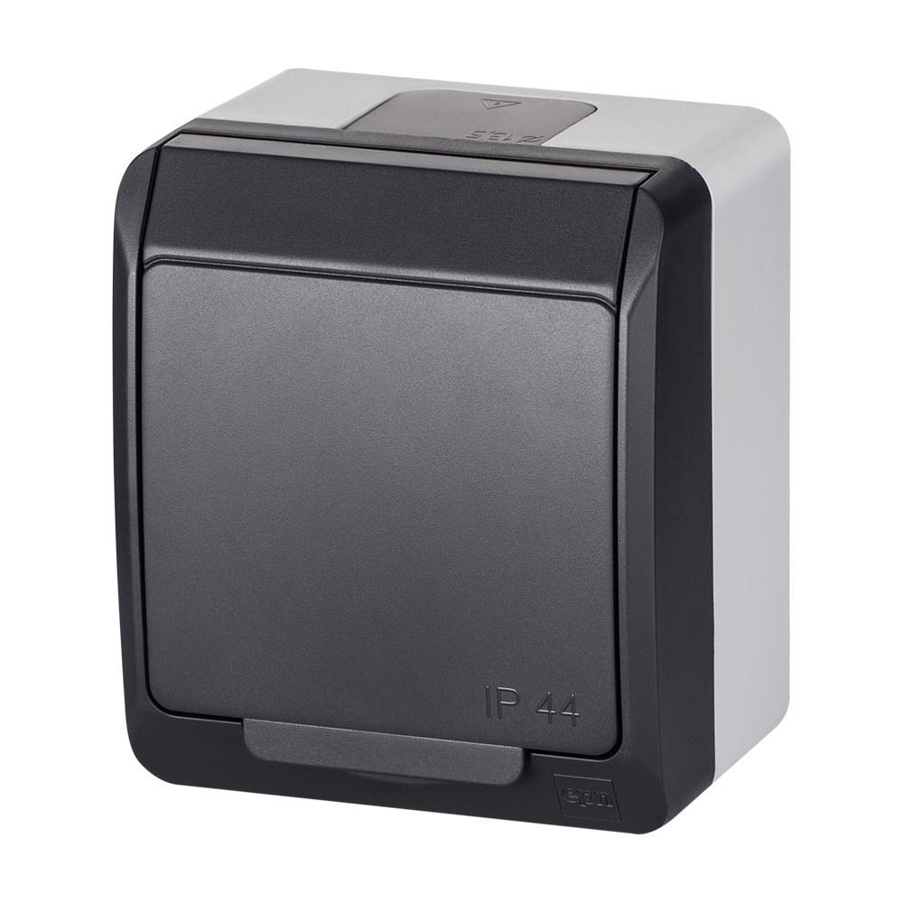 Single socket with grounding, gray/anthracite IP44 HERMES