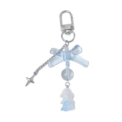 Bowknot Flower Bead Charm Keychains Sweet Cute Pendant Hanging Ornament Keyring Backpack Decoration for Women Girls