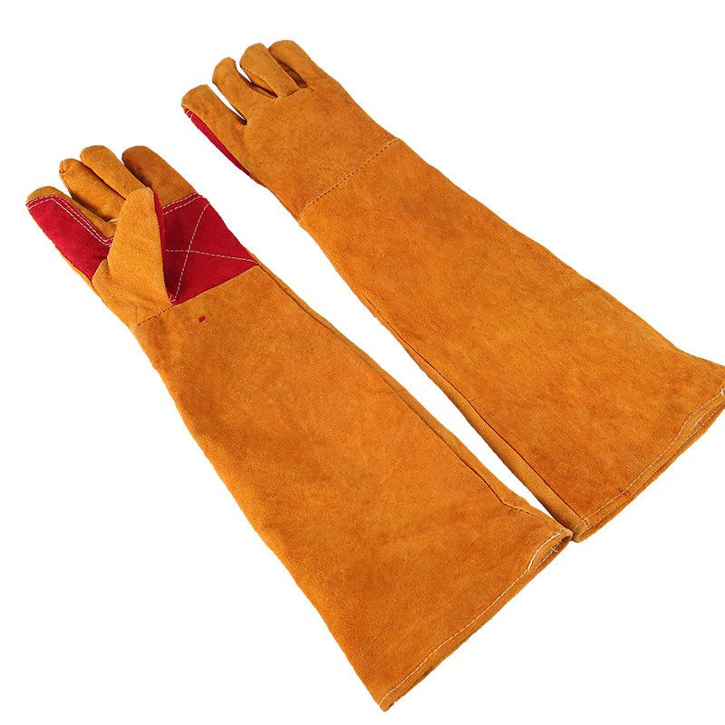 60cm przedłużone, odporne na ciepło, ognioodporne rękawice spawalnicze - dwuwarstwowe, odporne na zużycie, chroniące przed wysoką temperaturą