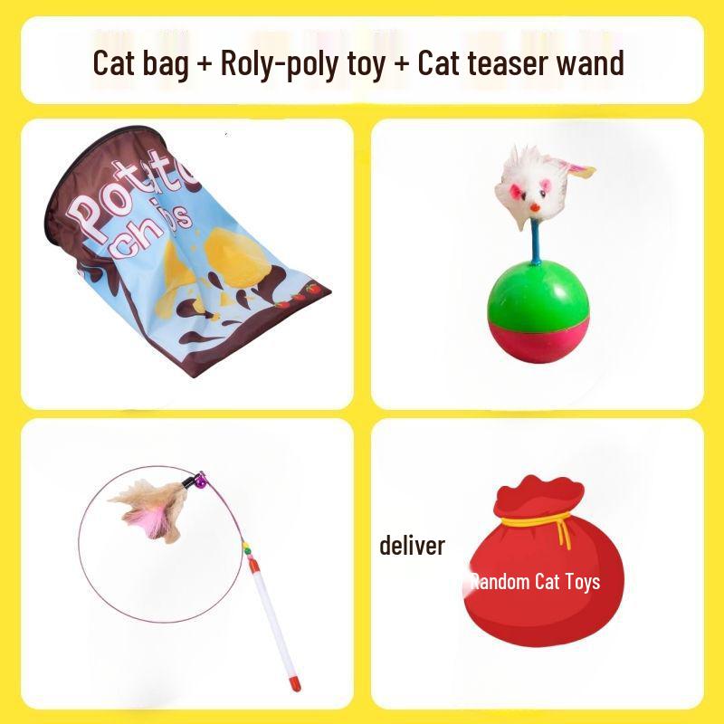 Durable Cat Teaser Tunnel Toy: Interactive Kitten Sound Stick for Boredom Relief Promo Item - Replacement Mouse