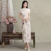 Womens Modern Chinese-Inspired Long Cheongsam Dress 2026 Retro Slim Fit Short Sleeve With Stand Collar Side Slit