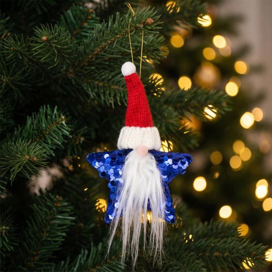 Soft Plush Decorative Figures Christmas Gnome Star Ornaments, Sparkly Faceless Dwarf Hanging Decoration with Knitted Sparkling Sequin Decor