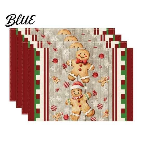 Durable Table Mats 4Pcs Christmas Linen Placemat Set, Cartoon Snowman Gingerbread Gnome Placemats Mat, Heat Resistant Place Mat for Holiday