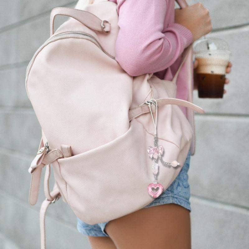 Sweet Bowknot Heart Bead Pendant Phone Straps Lanyard Pocket Keychain Strap