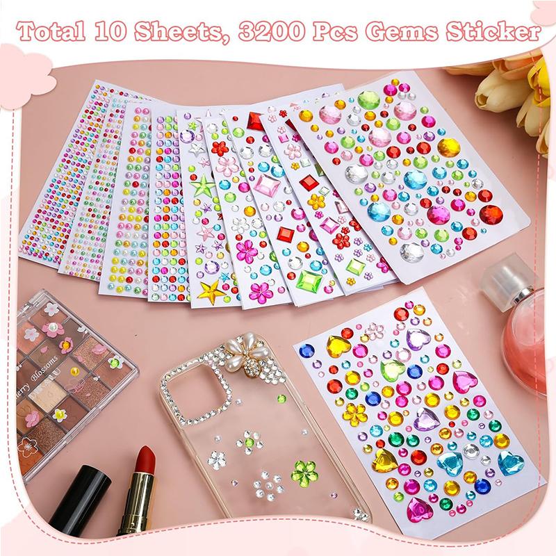 2150Pcs Gems Stickers 10 Sheets Self Adhesive Gems Jewels Stickers Bling Gemstone Stickers for Makeup & DIY Jewelry Craft Making