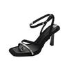Niche High-end Rhinestone Sandals Women's Shoes New Summer Black One-word High Heels Women