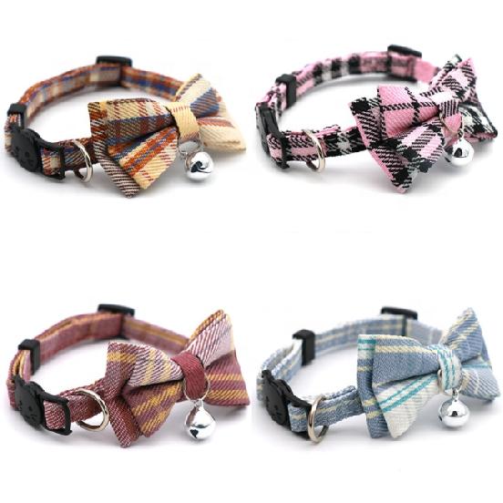 

Доступны 12 цветов, тканевый клетчатый ошейник с бантом для домашних животных, ошейник для кошек и собак, регулируемый съемный британский плед
