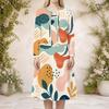 Women Plus Size Printed Two Piece Dress Set Round Neck Long Sleeve Cropped Cardigan Sleeveless Midi Dress