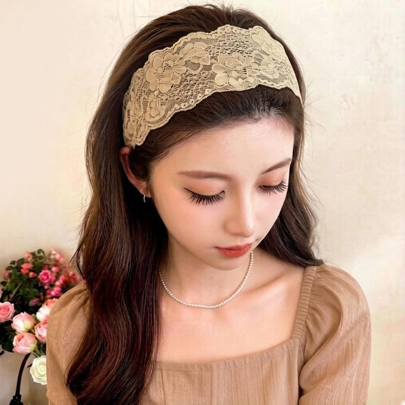 Lace Hair Band for Women, Wide Flower Headband, Elastic Hairwrap for Daily Grooming, Makeup Prep, Casual Wear, and Daily Styling