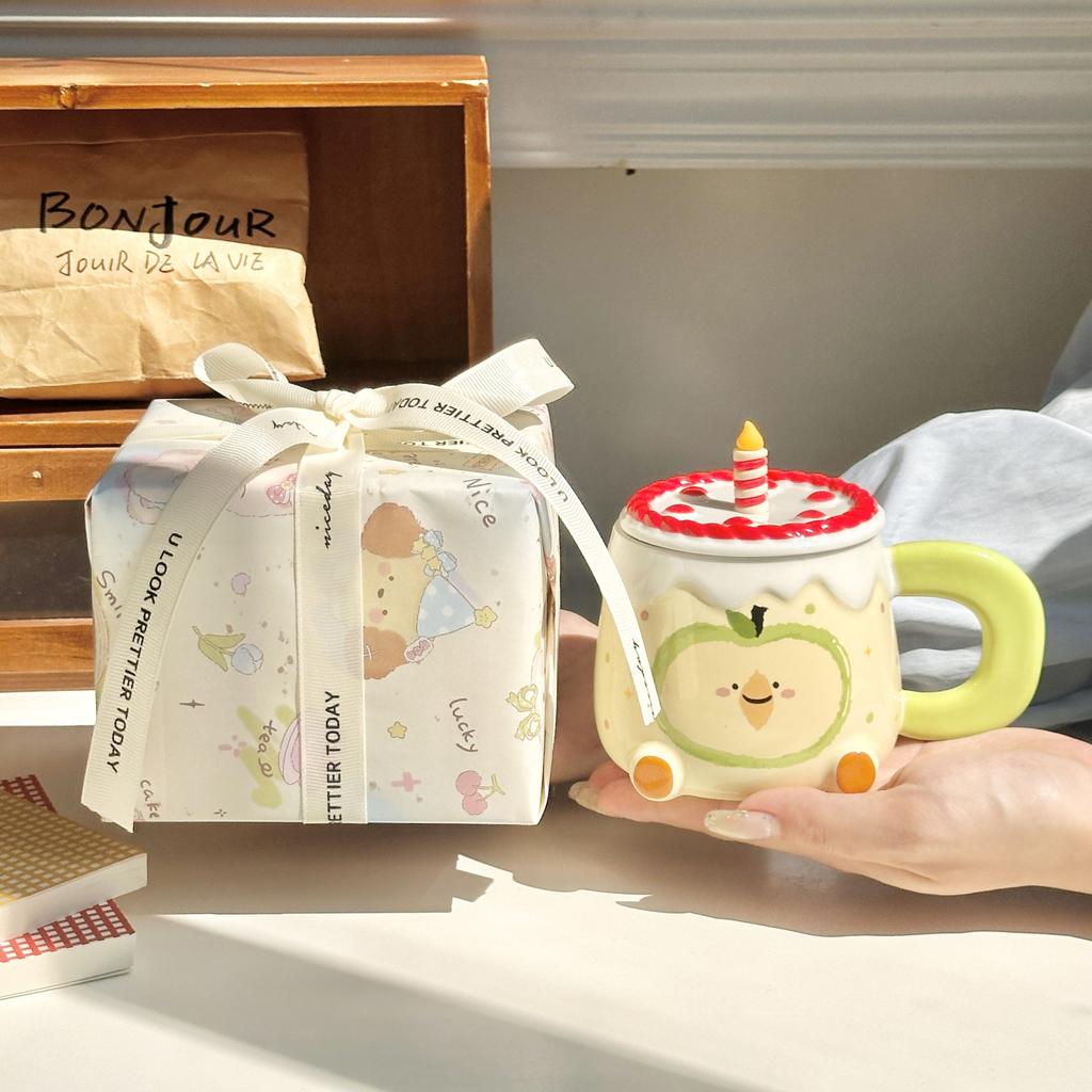 Birthday gift Cute apple cup High value ceramic household water cup Girls birthday gift souvenir gift box
