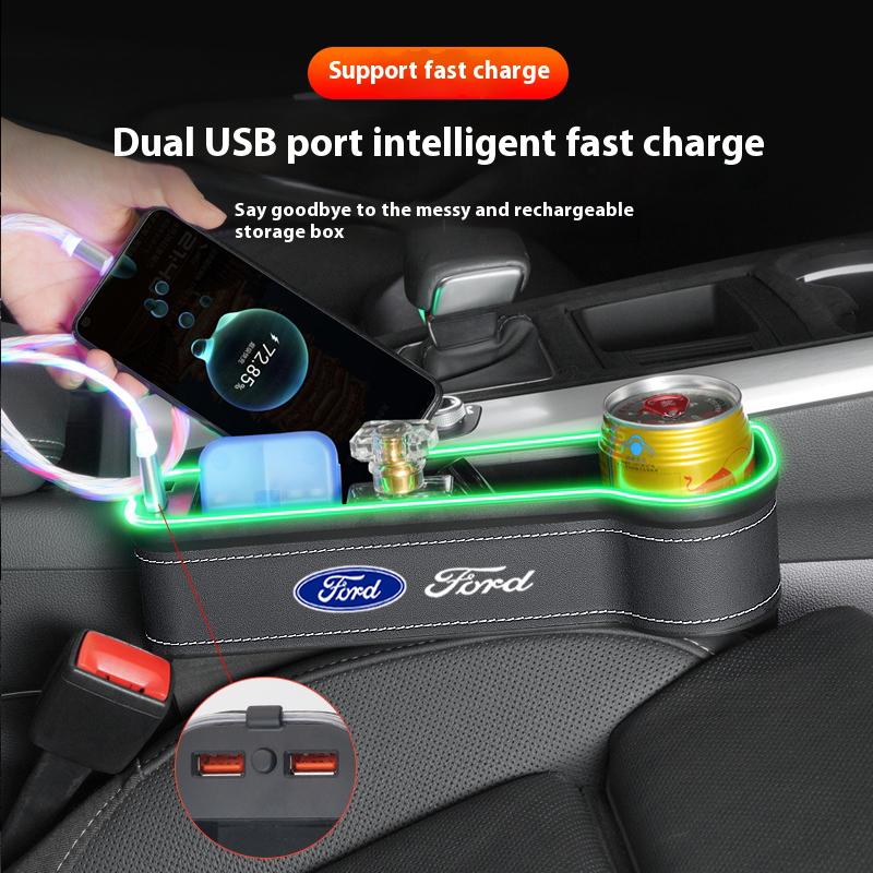 qmzhr10 For Ford Mondeo Focus Explorer Escape Kuga Everest Bronco F-150 Ranger Transit Car Seat Gap Light Storage Box