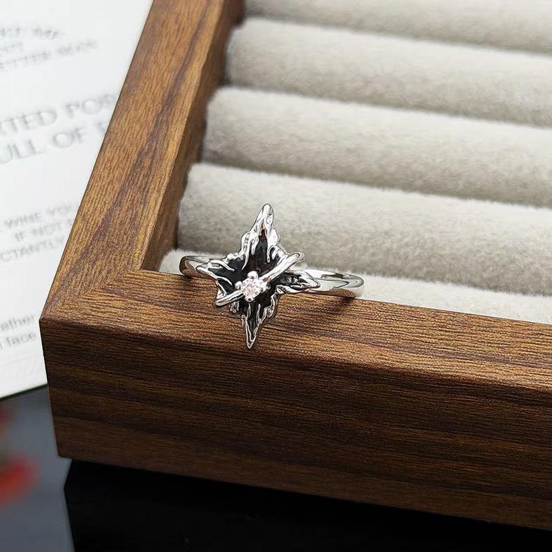 Diablo Clover Cross Personality Punk Style Open Ring Female Starlight Zircon Fashion Index Finger Ring