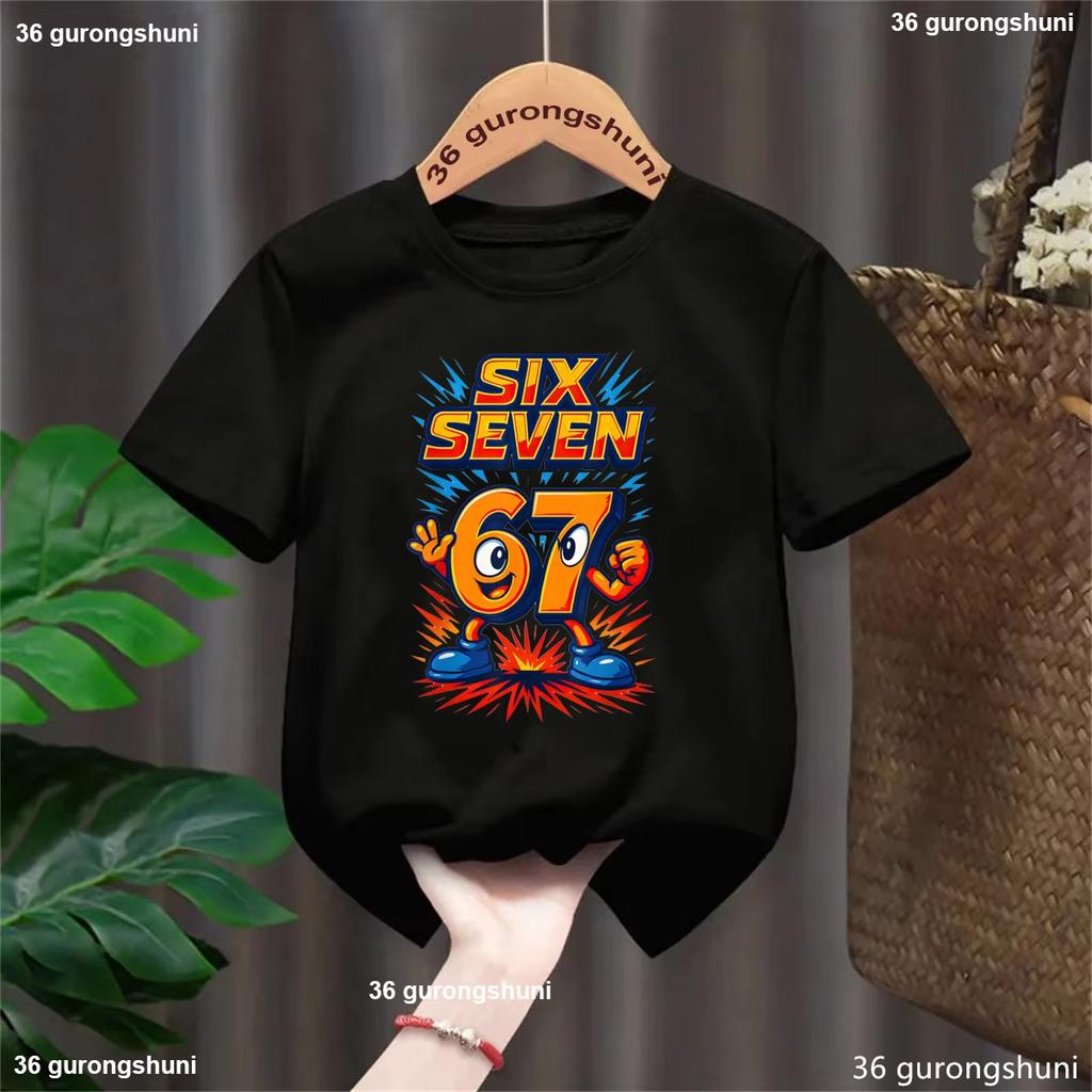 Kids Cartoon Power SIX SEVEN 67 Graphic TShirt Soft Cotton Cool Wear for Boys Girlstk0148