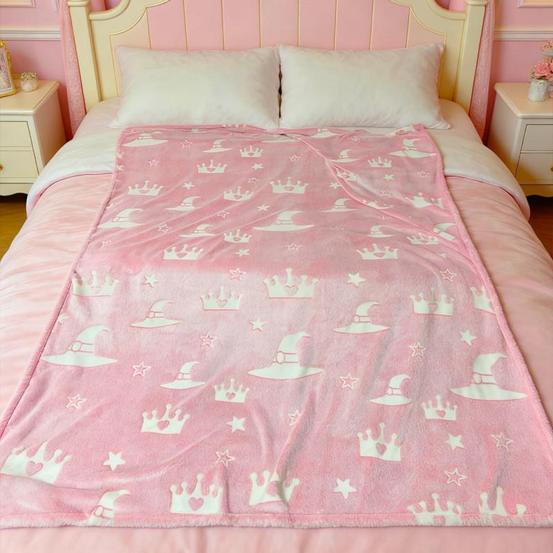 Cartoon Light Up Fleece Blanket With Glow Effect For Kids Bedroom Decor