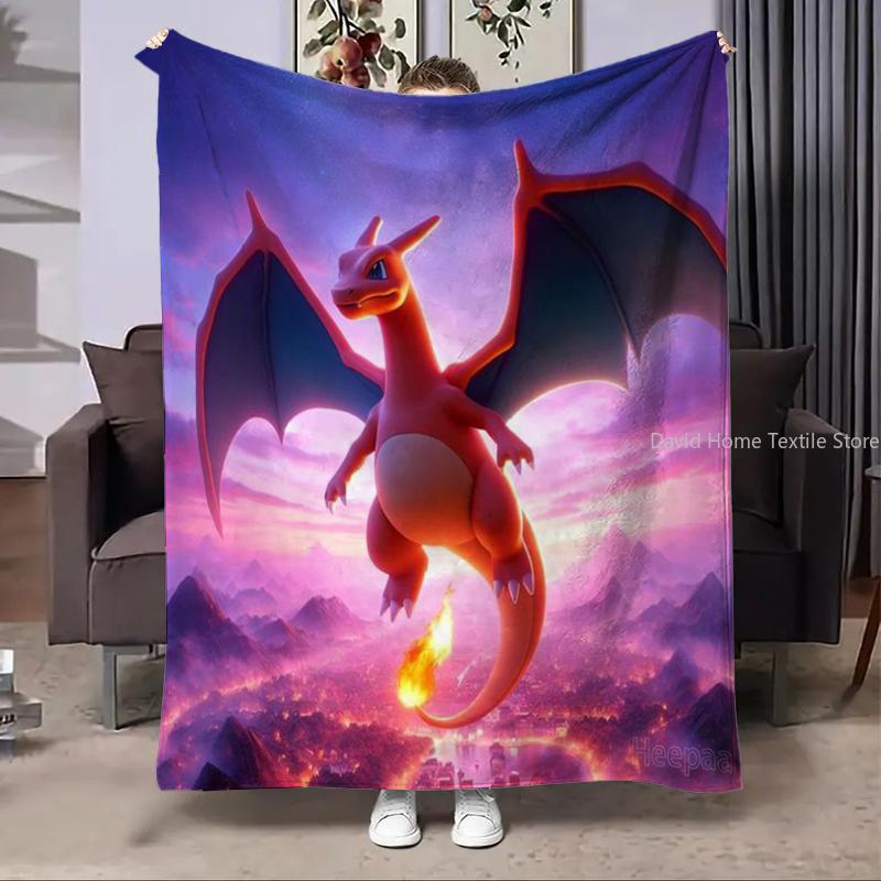 Charizard Pokemon Fire Dragon Anime Flannel Blanket Fluffy Children Adults Sofa Plush Bedspread Throw Lunch Blanket for Sofa Bed