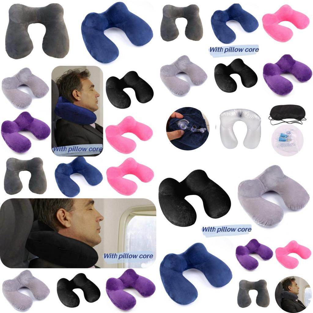 U-shaped Inflatable Neck Pillow Set For Travel With Camel Hump Design Soft And Comfortable