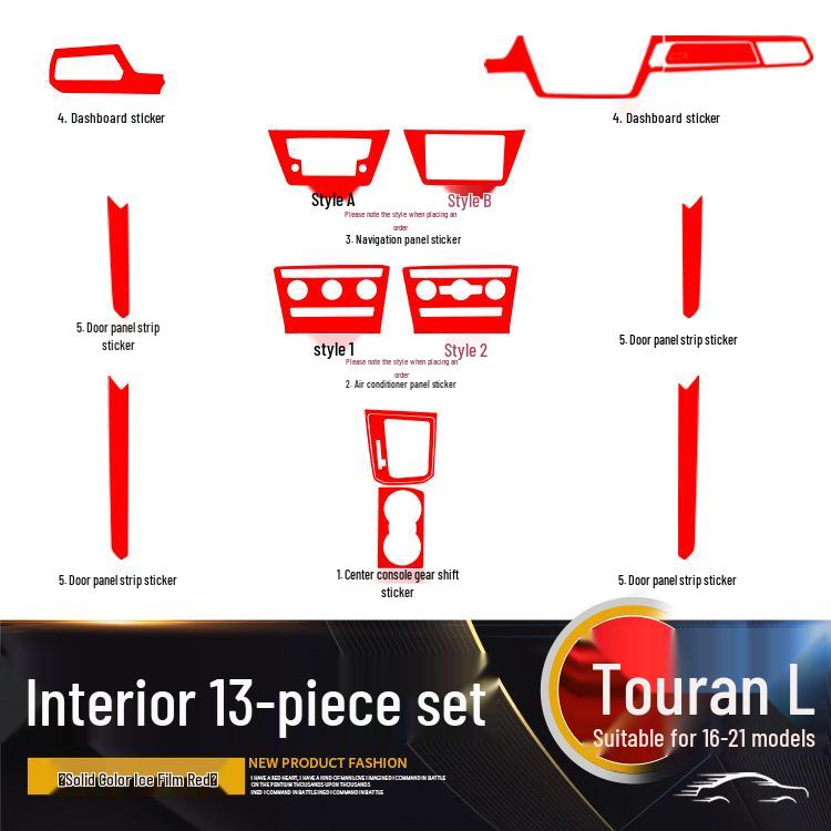 Carbon Fiber Gear Shift and Door Wrap Stickers for 2016-2021 VW Touran Interior.