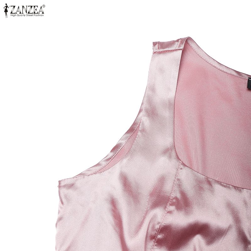 ZANZEA Women Casual U-Neck Sleeveless Elegant A-Line Dress