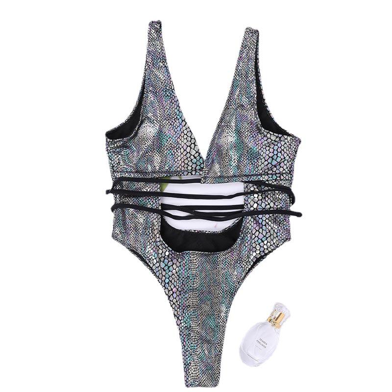 Sexy Onepiece Laceup Black Womens Swimsuit Solid Color Plus Size