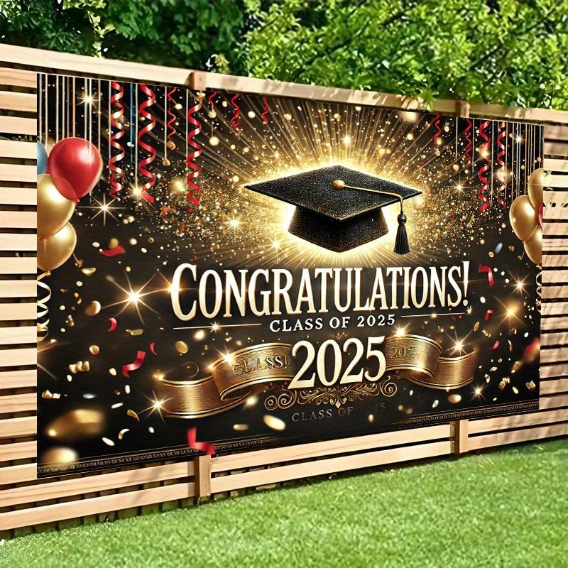 1 Piece Congratulations To the Graduation Theme Wall Covering of the Class of 2025 with Golden Confetti and Glitter