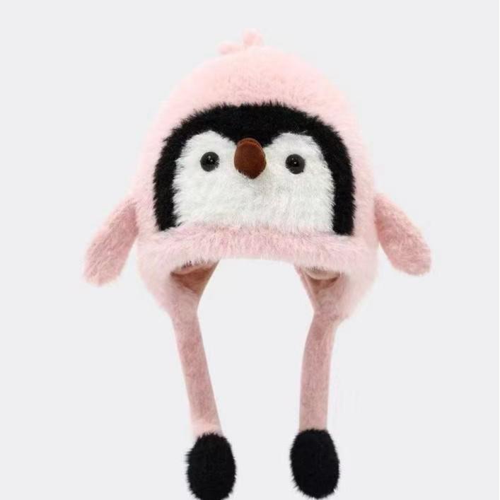 Cartoon Penguin Kids' Winter Hat: Warm, Thick, Velvet-Lined, Round Top, Ear Protection for Autumn/Winter