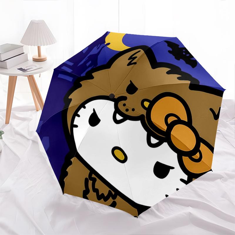 

1pc Hello Kitty Halloween Costume Auto Open Close Umbrella, Portable Three-Fold Design, 8-Bone Iron Frame Outdoor Umbrella, Festival Gift for Fans, Tr