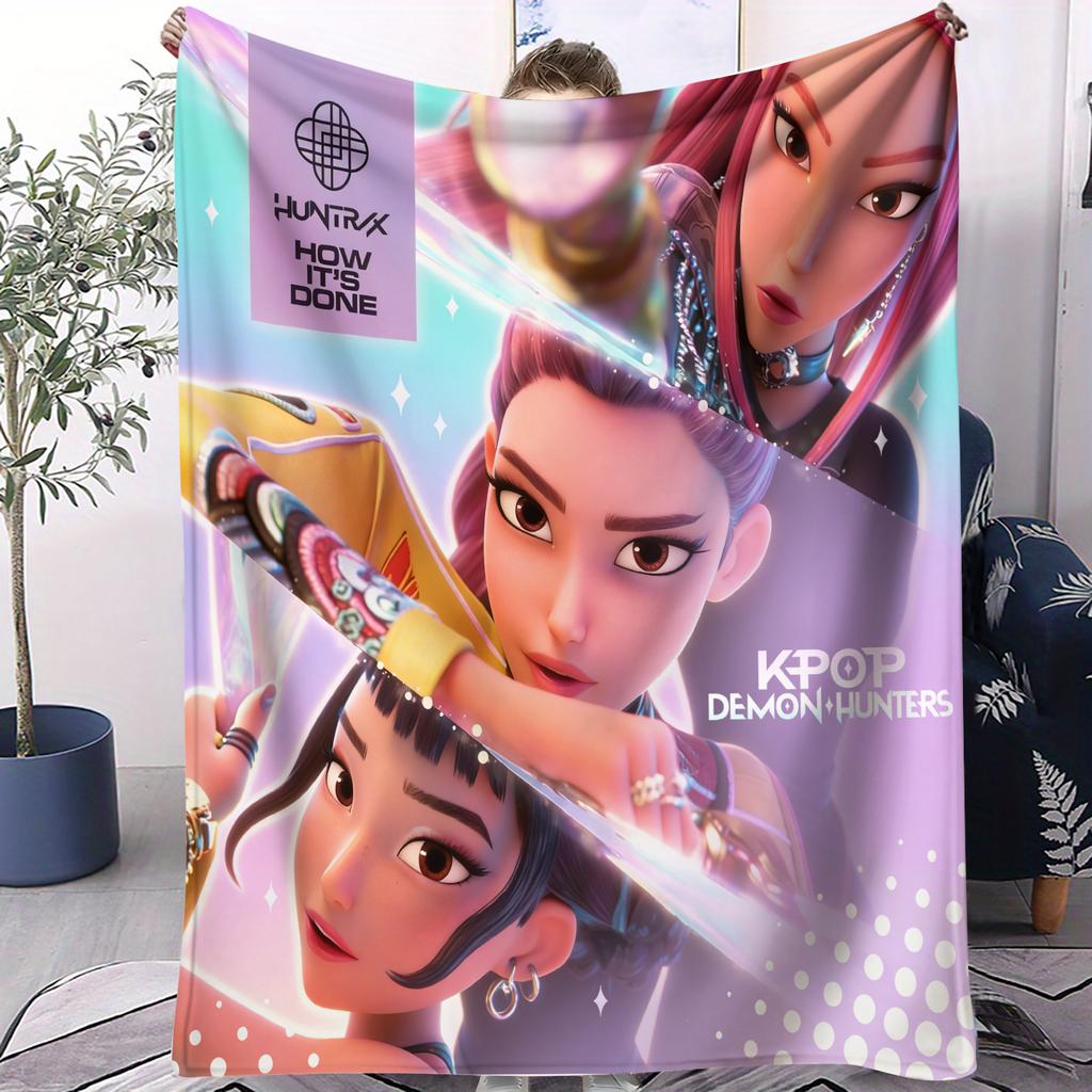 K-Pop Throw Blanket Lovely Rumi Mira Zoey Printed Fleece Blanket for Adult Quality Super Warm Blanket for Travel Picnic Home