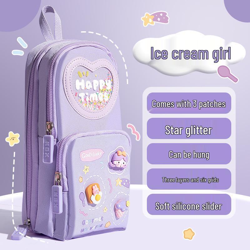 Three-Layer Backpack-Style Pencil Case for Girls: Large Capacity, Cute Design, Perfect for Elementary Students (2024 Model)