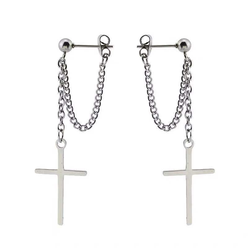 Orecchini pendenti con catena a croce da uomo punk per regalo di gioielli hip-hop da strada per ragazze da donna