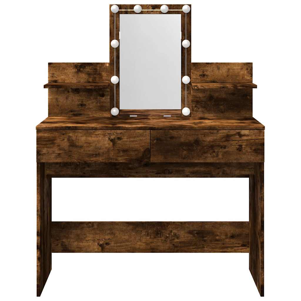 Vidaxl Dressing Table With LED Lighting, Smoked Oak, 100X40X130 Cm