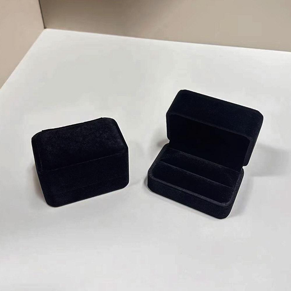 Double Ring & Earring Flocked Cloth Jewelry Gift Box - Flip Top Wedding Band & Stud Packaging.
