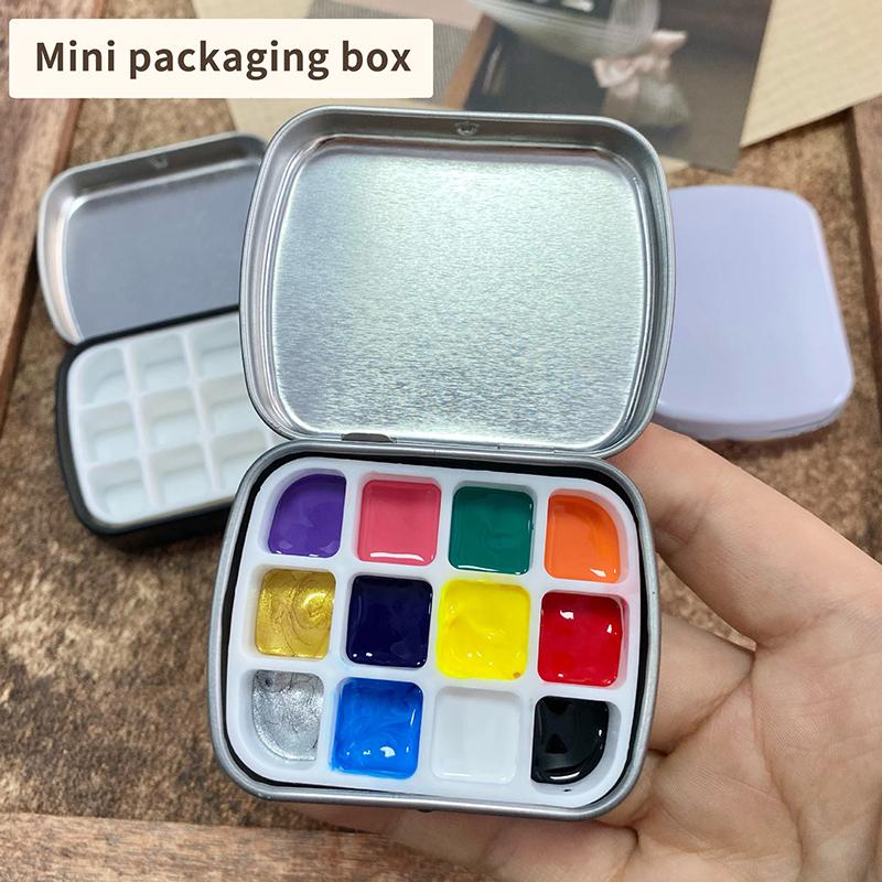 12/24Grids Empty Watercolor Paint Dispenser Iron Box Portable Nail Color Palette Nail Polish Glue Tin Storage Box