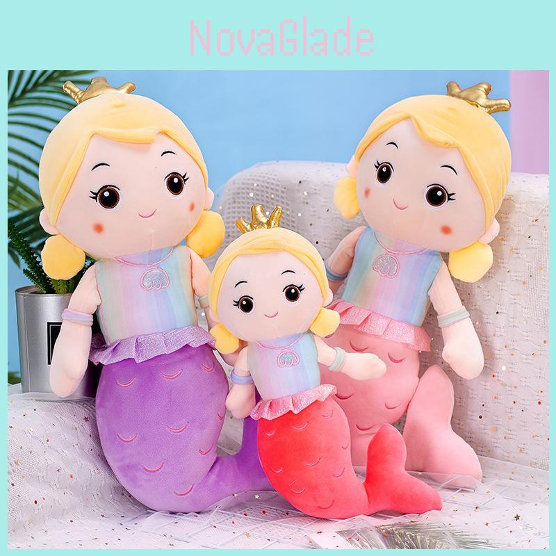 Cute Mermaid Plush Pillow Toy For Girls, Princess Bed Decor, Soft Velvet Stuffed Doll