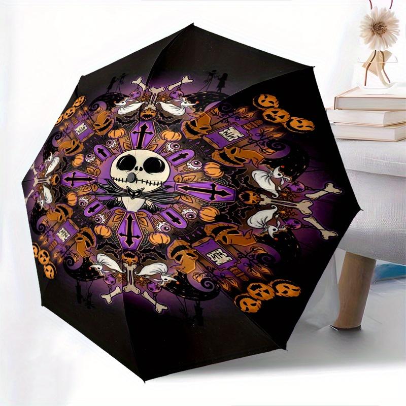 

Halloween Theme The Nightmare Before Christmas Automatic 3-Fold Umbrella Design, Cute Cartoon Pattern, Portable Outdoor Umbrella, Perfect, H