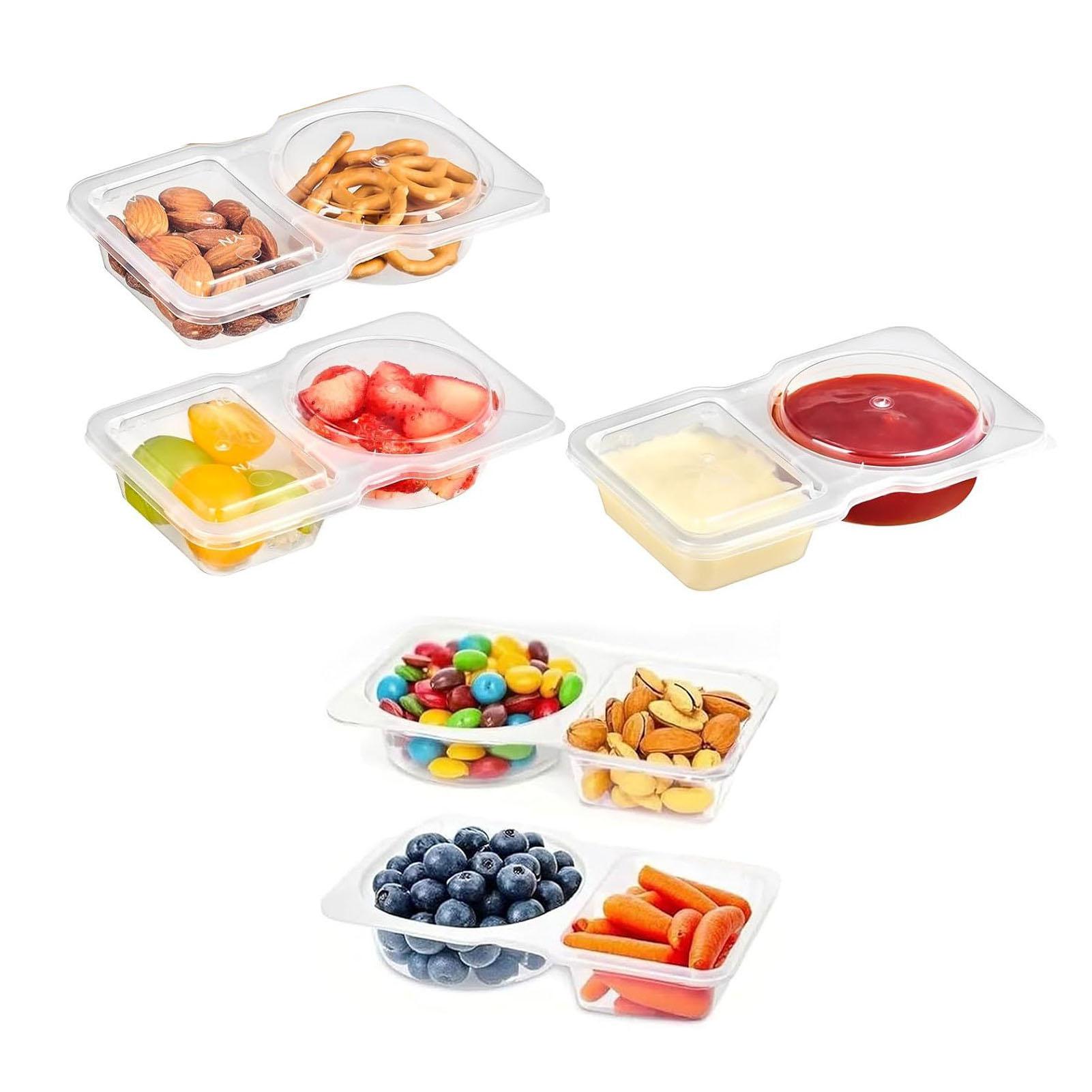 Reusable Snack Containers with Lids Portion Control Double Compartment Condiment Containers Proof for Lunch Camping Travel
