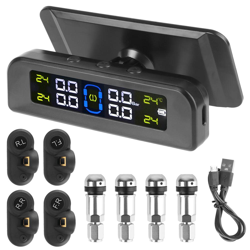 

4 датчика, аксессуары для украшения, система мониторинга TPMS, сигнализация давления в шинах автомобиля, беспроводная солнечная энергия, автоматическая регулировка яркости External